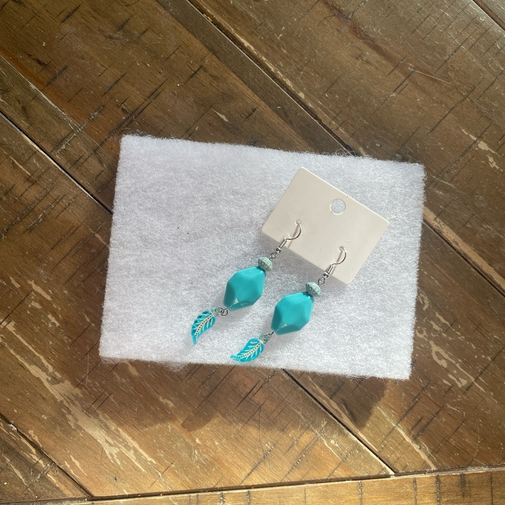 Turquoise Earrings with feather Accents